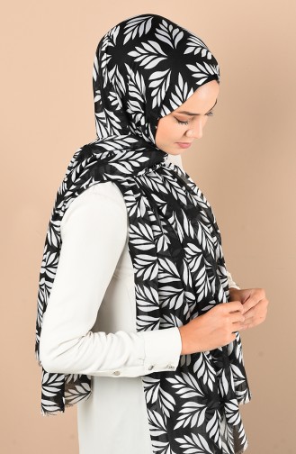 Çiçek Desenli Mevsimlik Şal 518-01 Siyah Beyaz