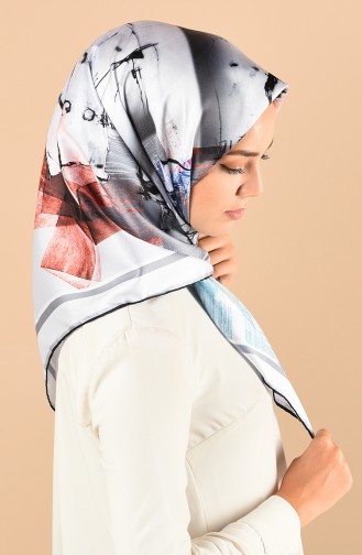 Armine Twill Eşarp 25727P-01 Turkuaz Gümüş Gri