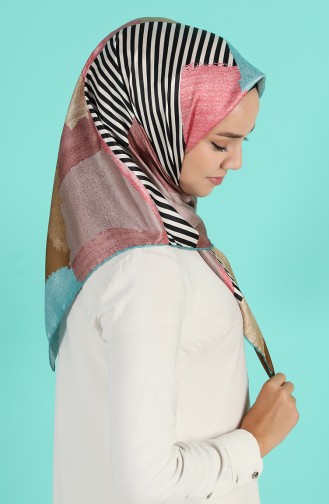 Desenli Rayon Eşarp 2959-04 Açık Petrol Açık Gül Kurusu
