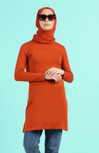 Düz Basic Tunik 2950-01 Kiremit