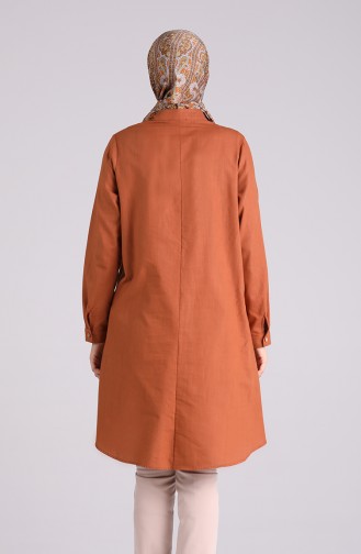 Düğmeli Keten Tunik 5035-07 Taba
