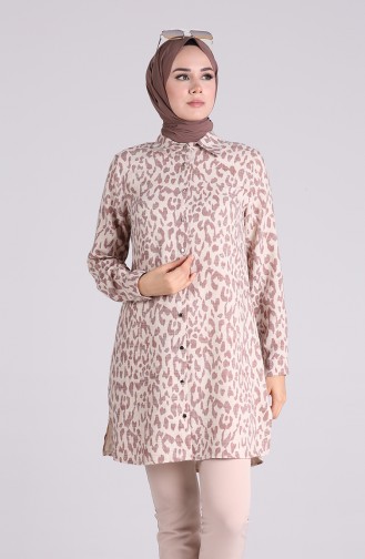 Düğmeli Keten Tunik 5036A-01 Bordo