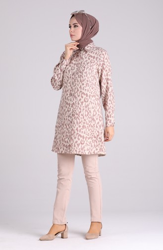 Düğmeli Keten Tunik 5036A-01 Bordo