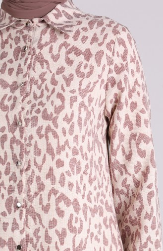 Düğmeli Keten Tunik 5036A-01 Bordo