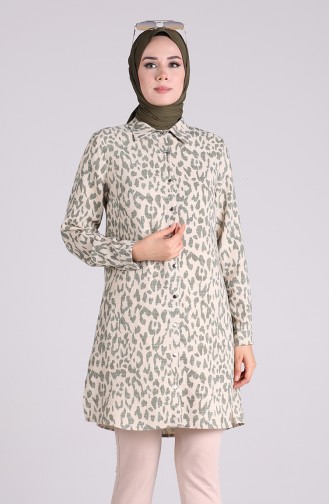 Düğmeli Keten Tunik 5036A-03 Haki