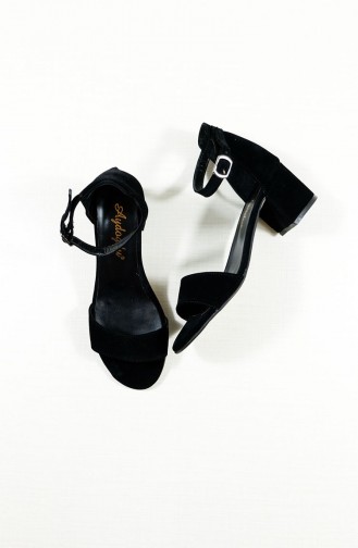 Bayan Tek Bant Topuklu Ayakkabı 1401-01 Siyah Süet