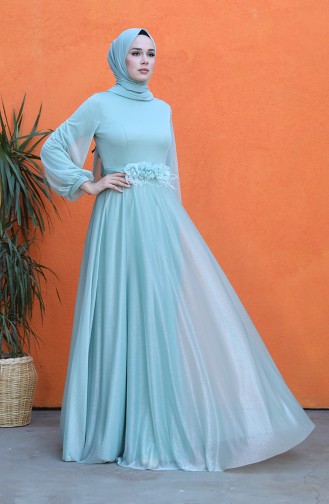 Flower Appliqued Evening Dress 4800-03 Sea Green 4800-03