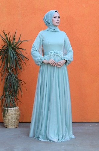 Flower Appliqued Evening Dress 4800-03 Sea Green 4800-03