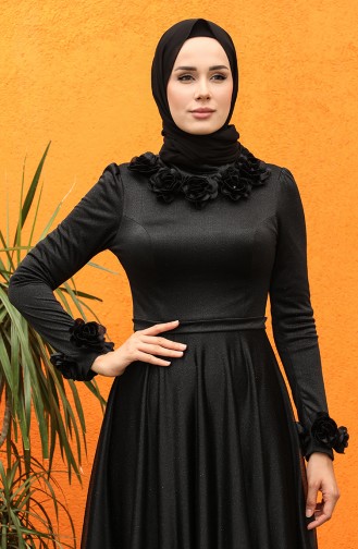 فساتين سهرة بتصميم اسلامي أسود 4820-02