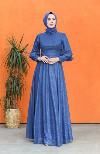 Saks-Blau Hijab-Abendkleider 4822-03