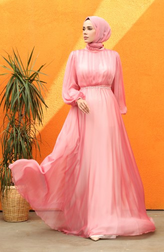 Şifon Abiye Elbise 0043-01 Pembe