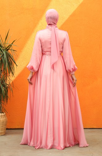 Stone Belt Chiffon Evening Dress 0043-01 Pink 0043-01