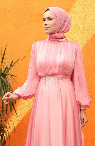 Şifon Abiye Elbise 0043-01 Pembe