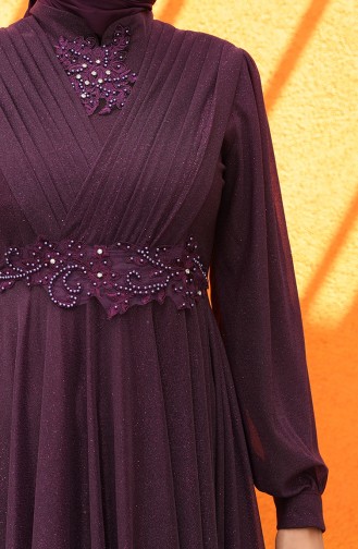 Pleated Silvery Evening Dress 5067-02 Purple 5067-02