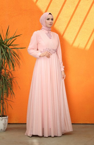 Pleated Silvery Evening Dress 5067-03 Powder Pink 5067-03