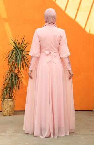 Pileli Simli Abiye Elbise 5073-01 Toz Pembe
