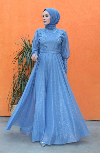 Indigo Hijab Evening Dress 5073-03