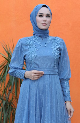 Indigo Hijab Evening Dress 5073-03