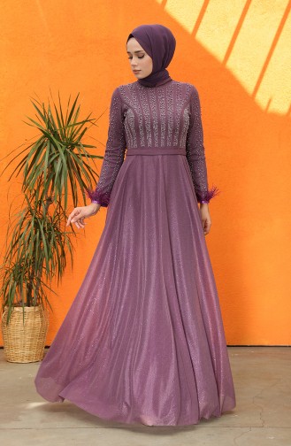 Silvery Feathered Evening Dress 5074-02 Purple 5074-02