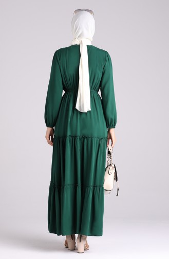 Elastic Sleeve Straight Dress 3003a-02 Emerald Green 3003A-02