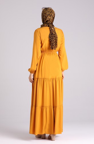 Elastic Sleeve Straight Dress 3003A-03 Mustard 3003A-03