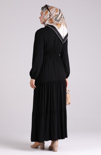 Elastic Sleeve Plain Dress 3003a-04 Black 3003A-04