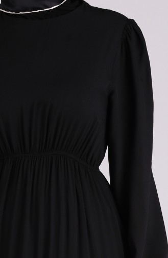 Elastic Sleeve Plain Dress 3003a-04 Black 3003A-04