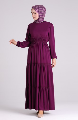 Elastic Sleeve Straight Dress 3003a-05 Purple 3003A-05