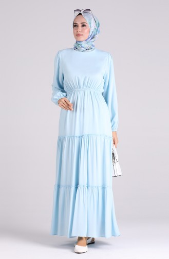 Elastic Sleeve Plain Dress 3003a-06 Baby Blue 3003A-06
