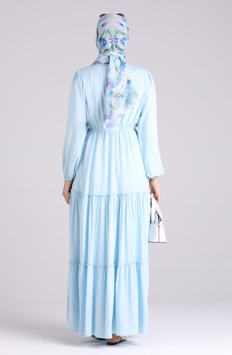 Elastic Sleeve Plain Dress 3003a-06 Baby Blue 3003A-06