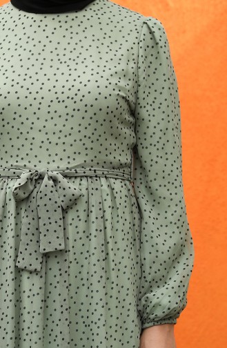 Puantiyeli Şifon Elbise 6088-01 Çağla Yeşili