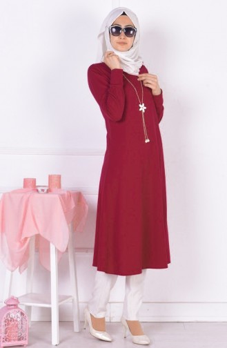 Kolyeli Uzun Tunik 3047-02 Bordo