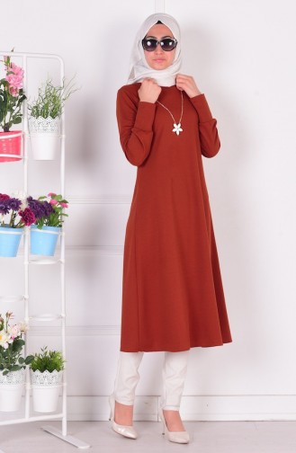 Long Tunic with Necklace 3047-01 Brick Red 3047-01