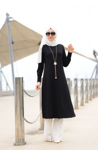 Long Tunic with Necklace 3047-06 Black 3047-06