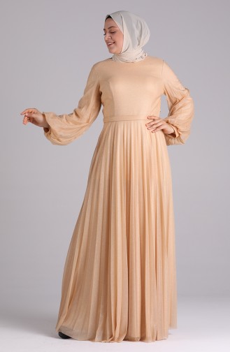 Plus Size Pleated Evening Dress 4828-05 Gold 4828-05