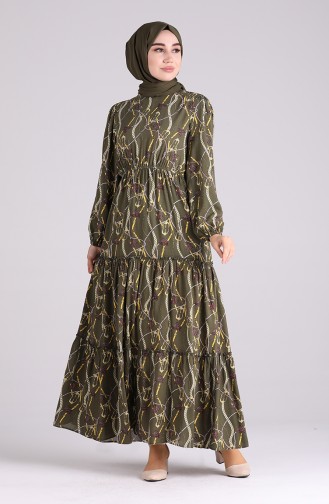 Floral-patterned Viscose Dress 3003-06 Khaki 3003-06