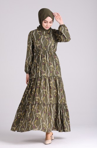 Floral-patterned Viscose Dress 3003-06 Khaki 3003-06