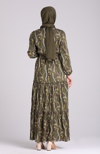 Floral-patterned Viscose Dress 3003-06 Khaki 3003-06