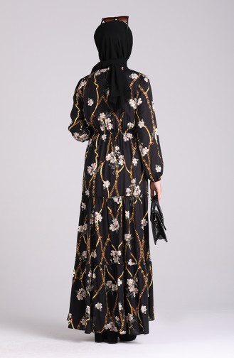 Floral-patterned Viscose Dress 3003-10 Black Khaki 3003-10