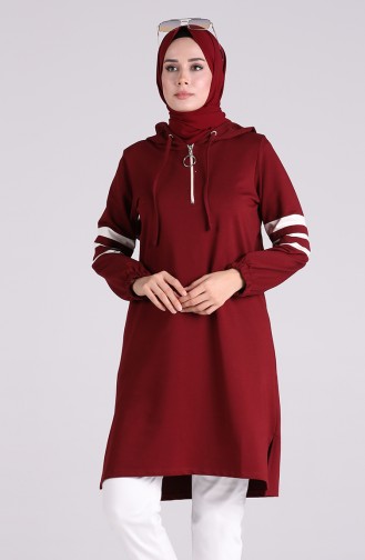 Kapüşonlu Spor Tunik 1001-02 Bordo