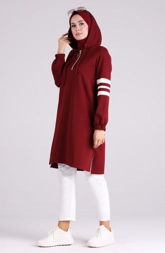 Kapüşonlu Spor Tunik 1001-02 Bordo