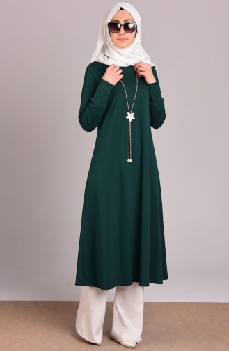 Long Tunic with Necklace 3047-03 Emerald Green 3047-03