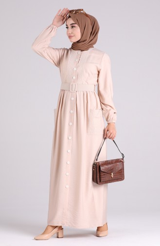 Beige Hijab Dress 70001-04