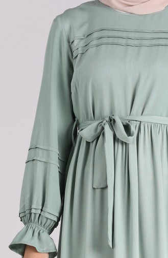 Nervürlü Kuşaklı Elbise 8018-04 Çağla Yeşili