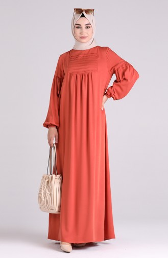 Brick Red Hijab Dress 8036-04