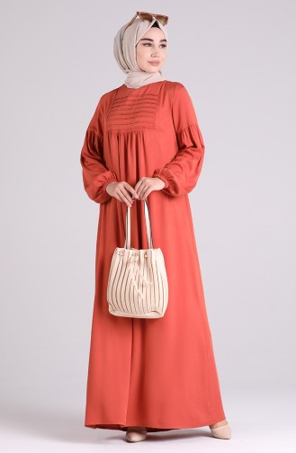 Brick Red Hijab Dress 8036-04