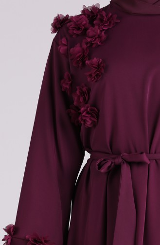 Flower Appliqued Evening Dress 1119-01 Purple 1119-01