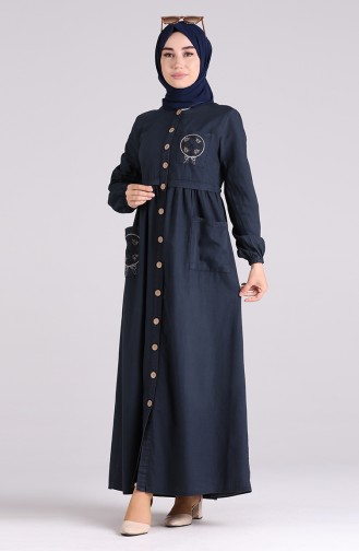 Dark Navy Blue İslamitische Jurk 7043-01