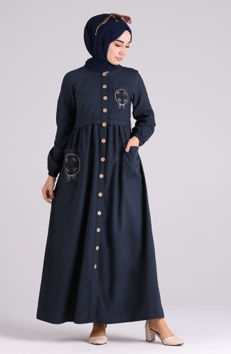 Dark Navy Blue Hijab Dress 7043-01