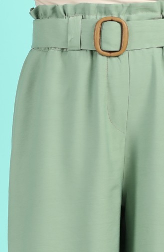 Kemerli Bol Paça Pantolon 10006-01 Çağla Yeşili